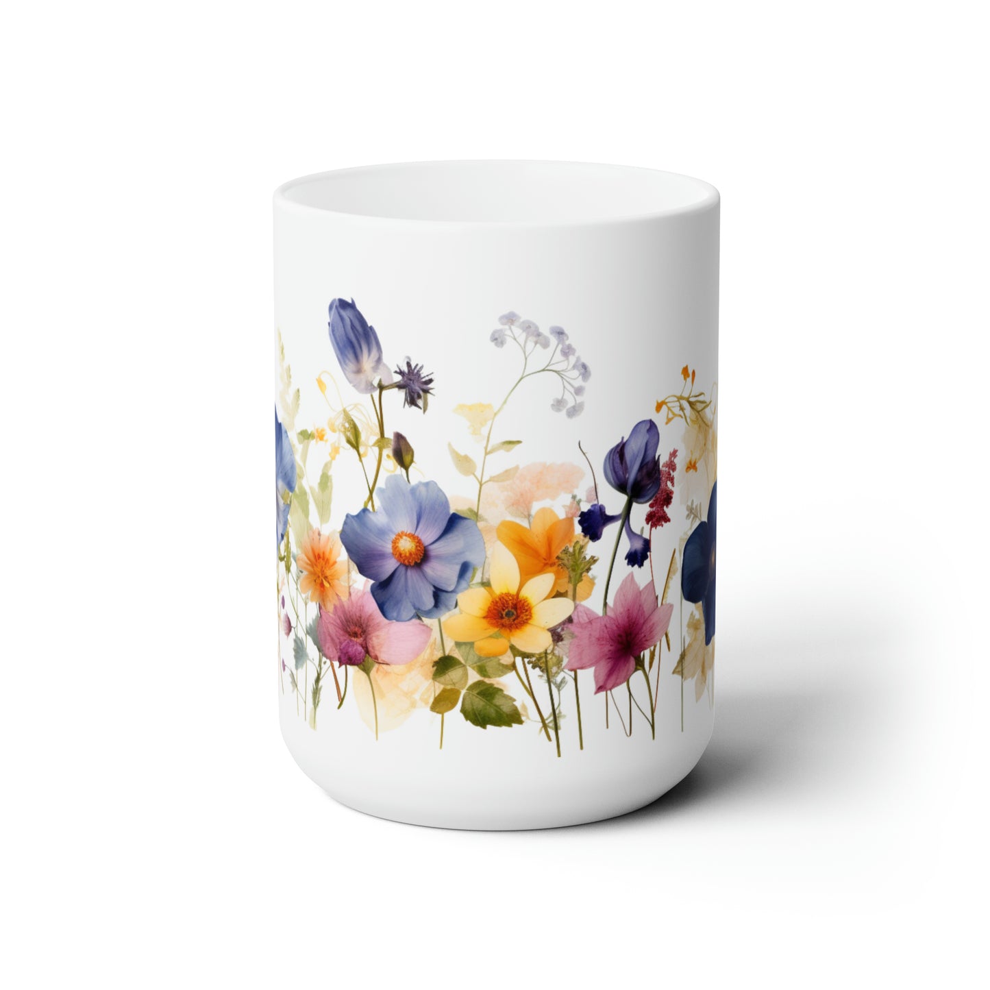 Boho Wild Flowers Ceramic Mug v2 - Pressed Flowers Mug, Flower Garden Lover Gift, Vintage Botanical Mug, Pastel Floral Nature Mug