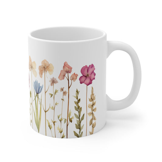 Copy of Boho Wild Flowers Ceramic Mug v3, Pressed Flowers Mug, Flower Garden Lover Gift, Vintage Botanical Mug, Pastel Floral Nature Mug